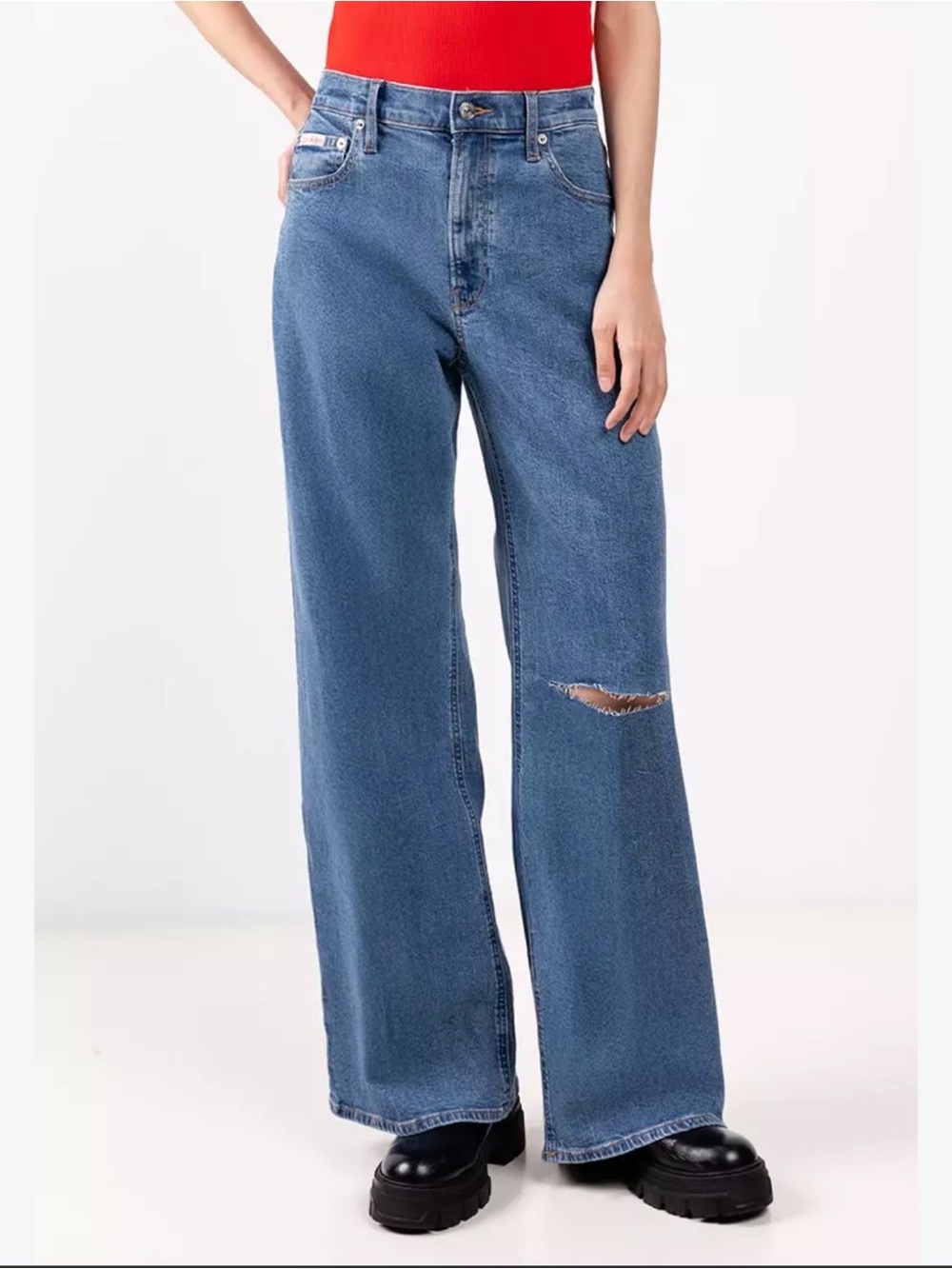 Calvin Klein Blue Wide Leg Distressed Jeans